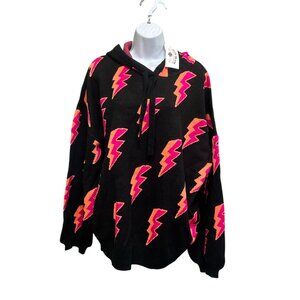 NWT Crazy Train Black Lightning Bolt Hooded Sweater Size 2XL Neon Pink Orange